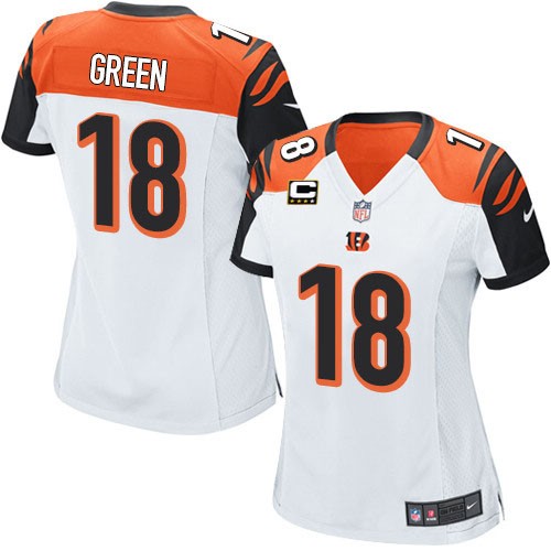 Women's Elite A.J. Green C Patch Nike Jersey White Road - #18 NFL Cincinnati Bengals